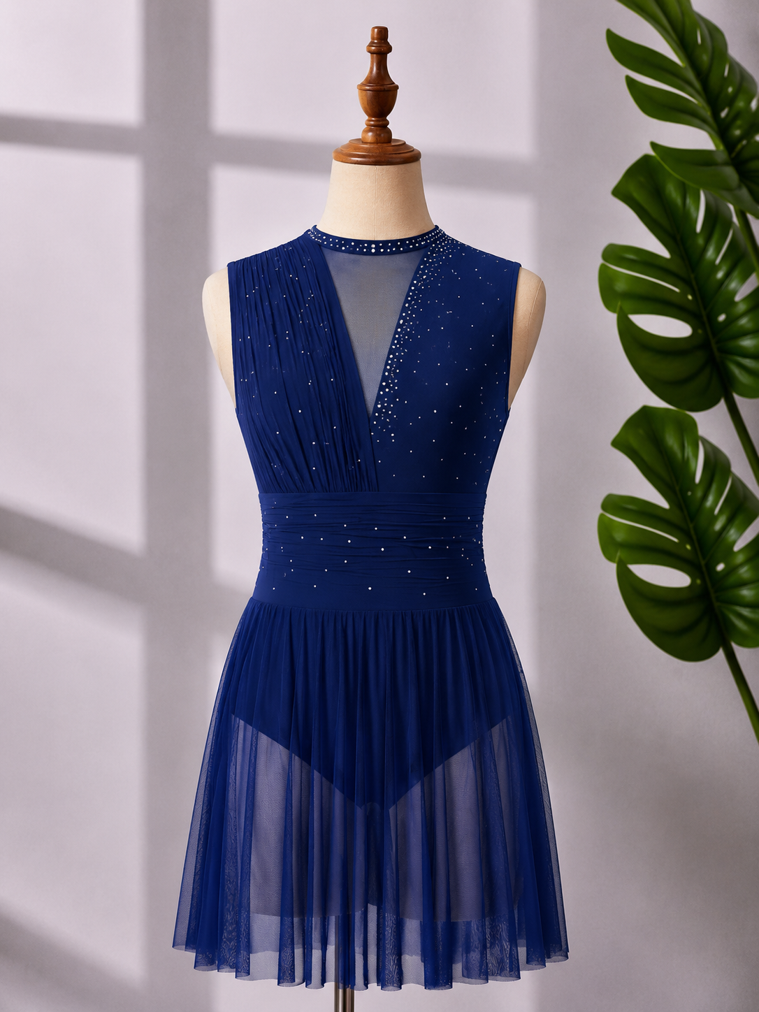 Women’s Rhinestone Lyrical Dance Dress – Mesh Contemporary Competition Costume | XS–XL