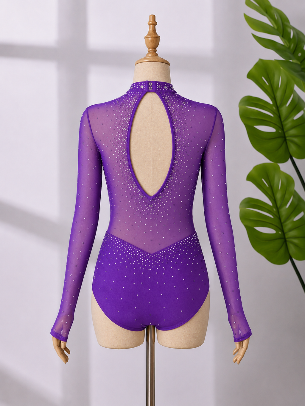 Women’s Long Sleeve Rhinestone Dance Leotard – High Neck Contemporary, Lyrical & Ballroom Dance Costume | XS-XL
