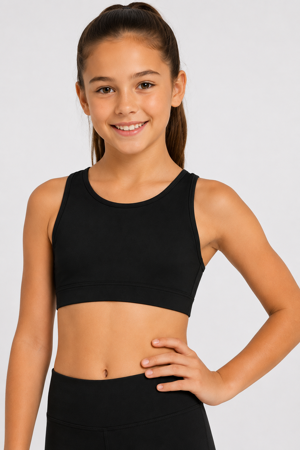 Girls Sports Crop Top | Supportive Activewear Bra for Dance, Gymnastics, Gym & Cheer | Pink, Purple, Blue, White & Black | Ages 4-16 Years