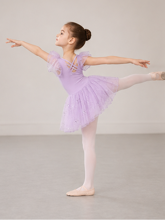 Girls Sparkle Ballet Dress with Tutu Skirt | Children’s Dance Leotard Dress | 3-13 Years | Purple
