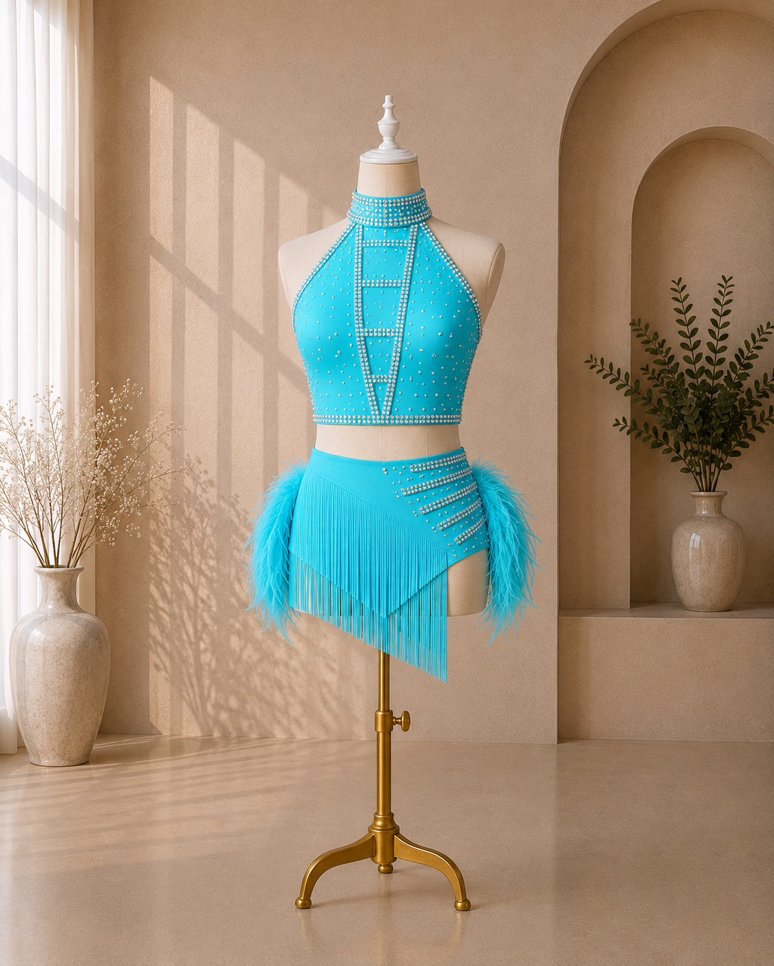 Girls Rhinestone Fringe Dance Costume – 2-Piece Jazz, Lyrical & Competition Outfit | Ages 5–16 Years