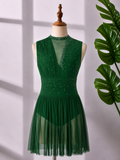 Women’s Rhinestone Lyrical Dance Dress – Mesh Contemporary Competition Costume | XS–XL