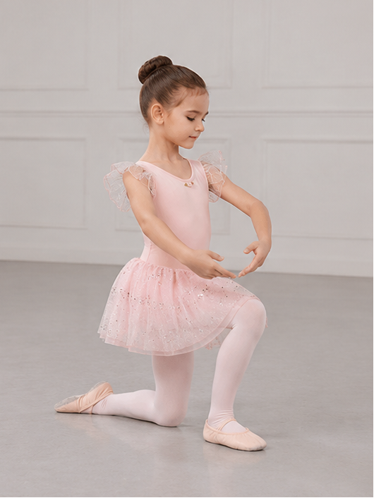 Girls Sparkle Ballet Dress with Tutu Skirt | Children’s Dance Leotard Dress | 3-13 Years | Pink