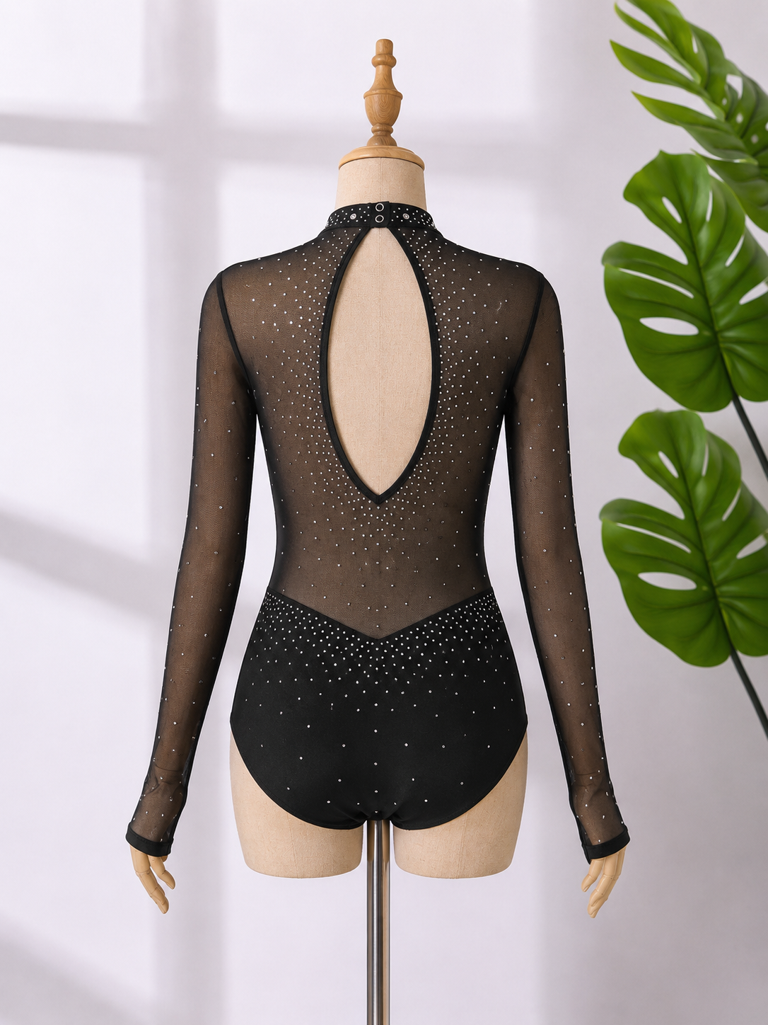 Women’s Long Sleeve Rhinestone Dance Leotard – High Neck Contemporary, Lyrical & Ballroom Dance Costume | XS-XL