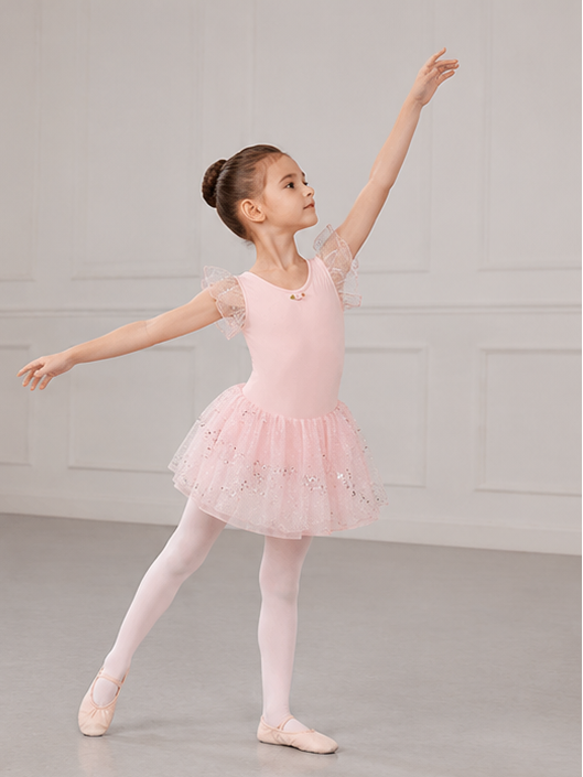 Girls Sparkle Ballet Dress with Tutu Skirt | Children’s Dance Leotard Dress | 3-13 Years | Pink
