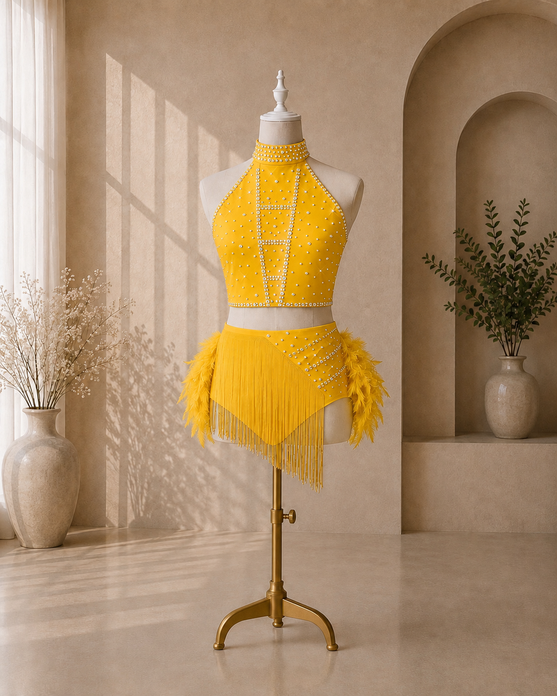 Girls Rhinestone Fringe Dance Costume – 2-Piece Jazz, Lyrical & Competition Outfit | Ages 5–16 Years