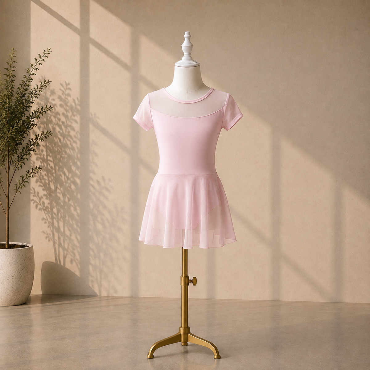Girls Ballet Dress with Attached Skirt and Short Sleeves– Kids Dance Leotard for Ballet Classes & Performances | 4–16 Years