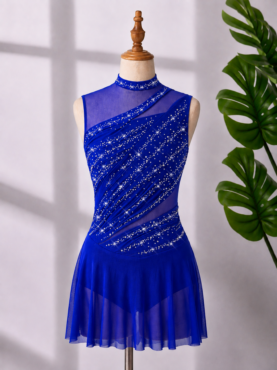 Women’s Rhinestone Lyrical Dance Dress – Mesh Contemporary & Competition Dance Costume | XS–XL