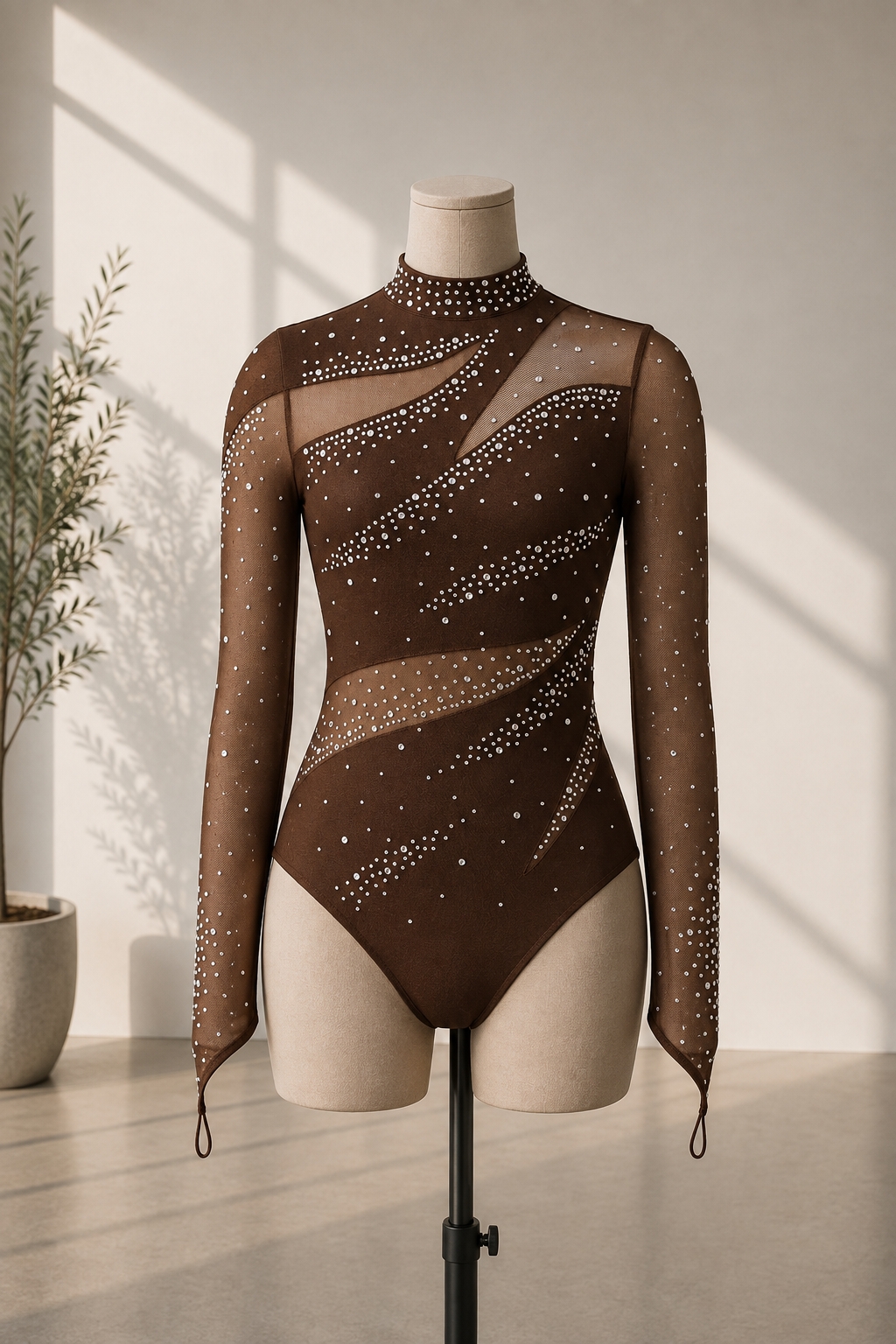 Girls Rhinestone Long Sleeved High Neck Dance Leotard – Lyrical, Contemporary & Competition Costume | 5–16 Years