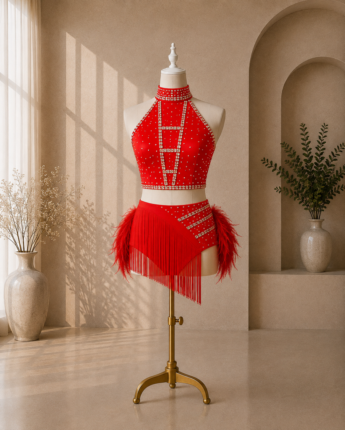 Girls Rhinestone Fringe Dance Costume – 2-Piece Jazz, Lyrical & Competition Outfit | Ages 5–16 Years