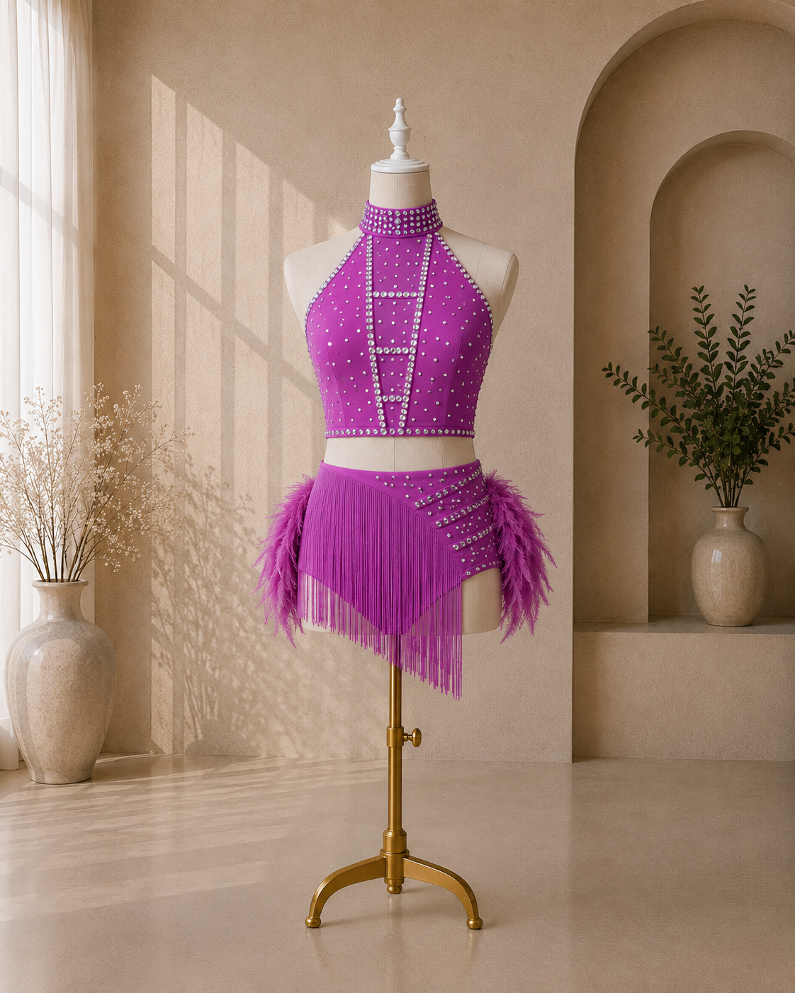Girls Rhinestone Fringe Dance Costume – 2-Piece Jazz, Lyrical & Competition Outfit | Ages 5–16 Years