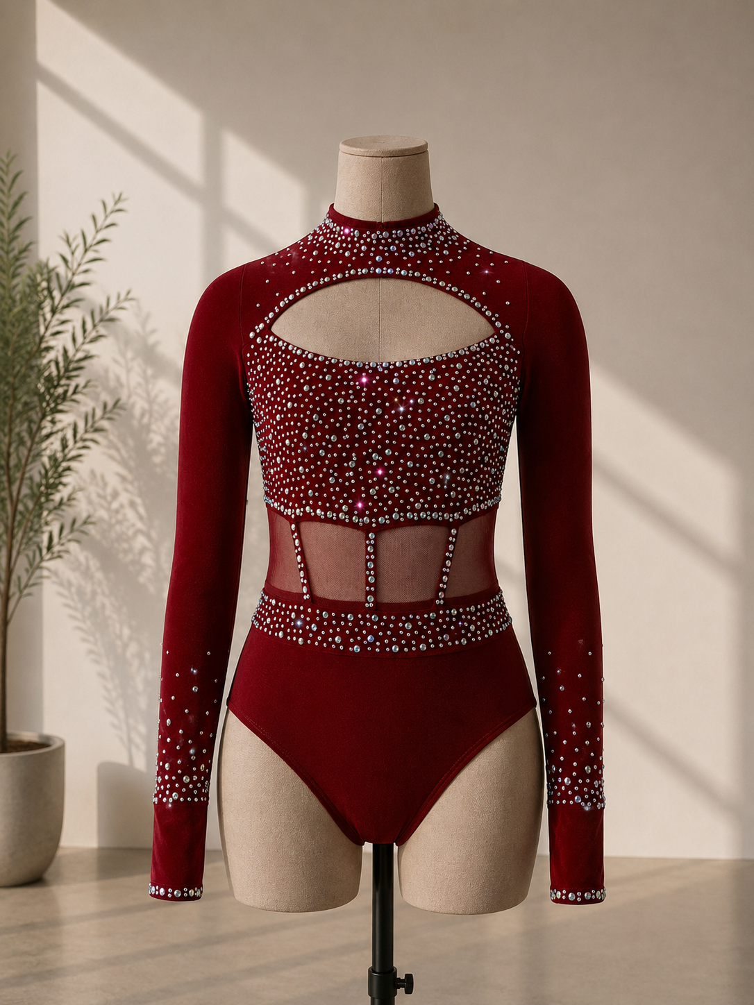 Girls Rhinestone Long Sleeve Dance Leotard – Lyrical, Contemporary & Competition Costume | 5–16 Years