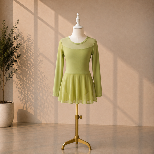 Girls Ballet Dress with Attached Skirt and Long Sleeves – Kids Dance Leotard for Ballet Classes & Performances | 4–16 Years