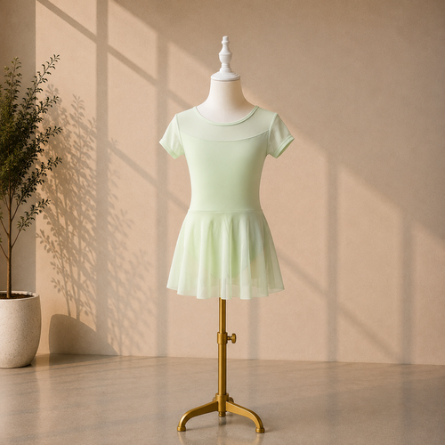 Girls Ballet Dress with Attached Skirt and Short Sleeves– Kids Dance Leotard for Ballet Classes & Performances | 4–16 Years