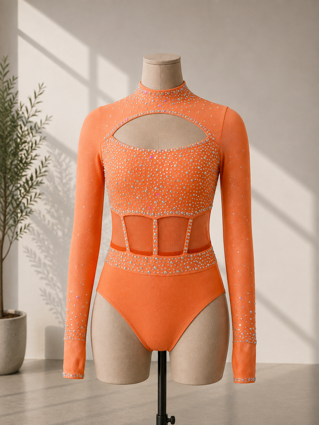 Girls Rhinestone Long Sleeve Dance Leotard – Lyrical, Contemporary & Competition Costume | 5–16 Years