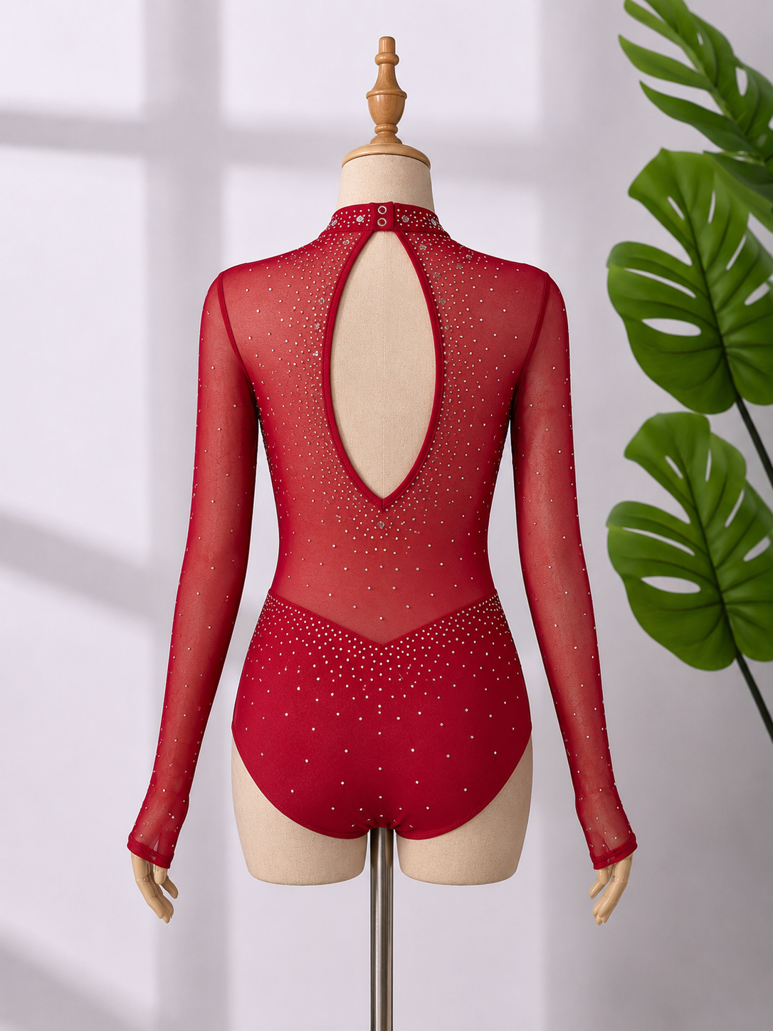 Women’s Long Sleeve Rhinestone Dance Leotard – High Neck Contemporary, Lyrical & Ballroom Dance Costume | XS-XL