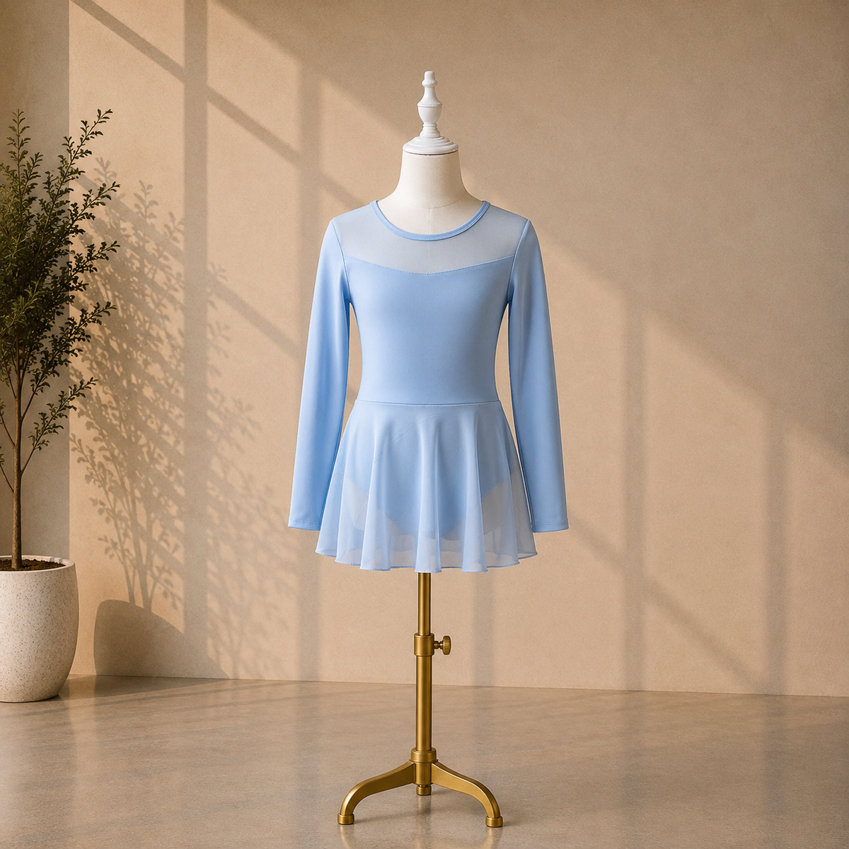 Girls Ballet Dress with Attached Skirt and Long Sleeves – Kids Dance Leotard for Ballet Classes & Performances | 4–16 Years
