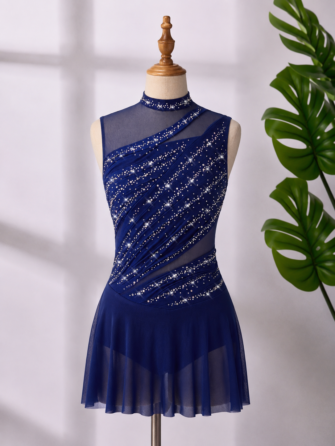 Women’s Rhinestone Lyrical Dance Dress – Mesh Contemporary & Competition Dance Costume | XS–XL