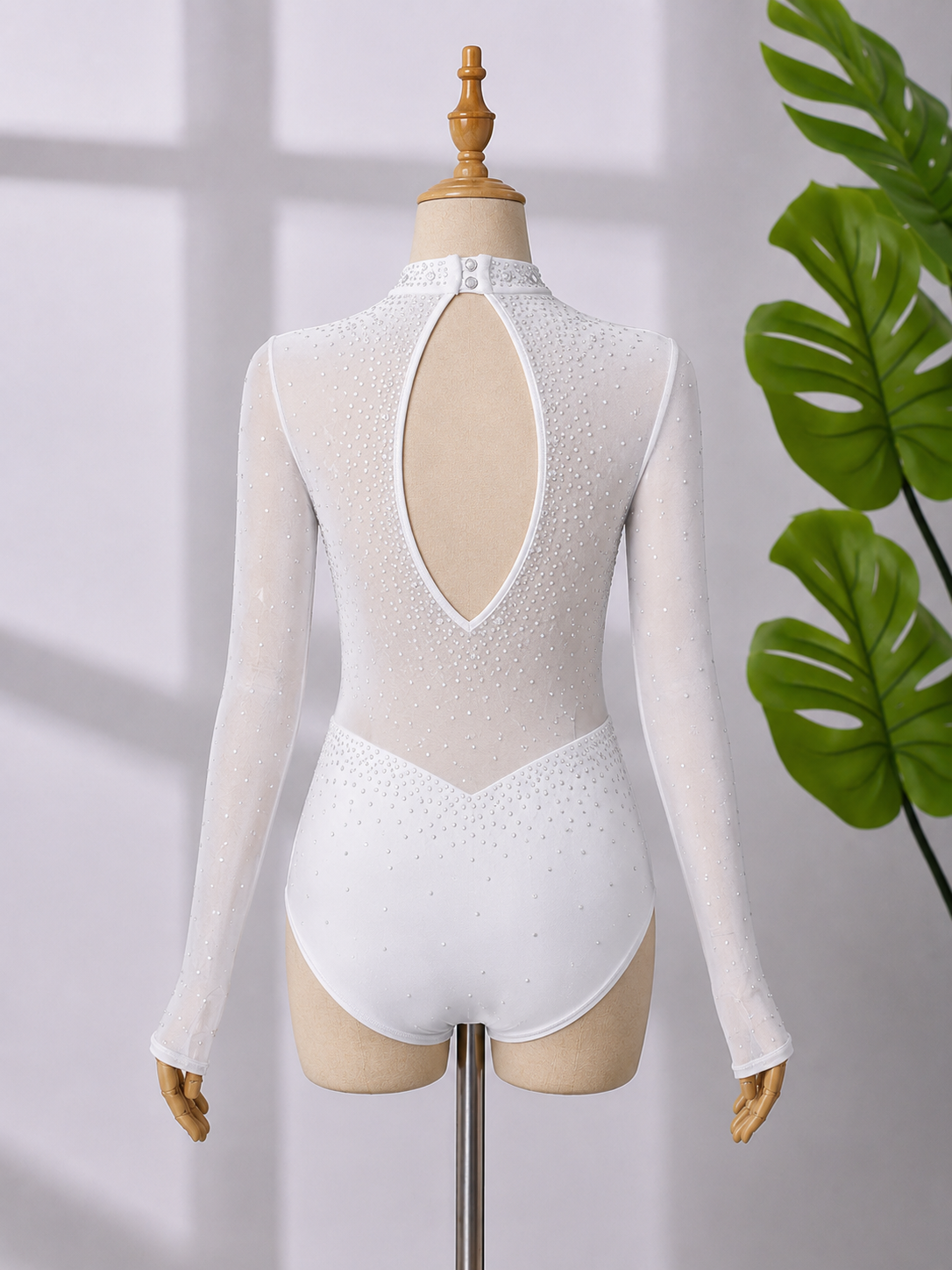 Women’s Long Sleeve Rhinestone Dance Leotard – High Neck Contemporary, Lyrical & Ballroom Dance Costume | XS-XL