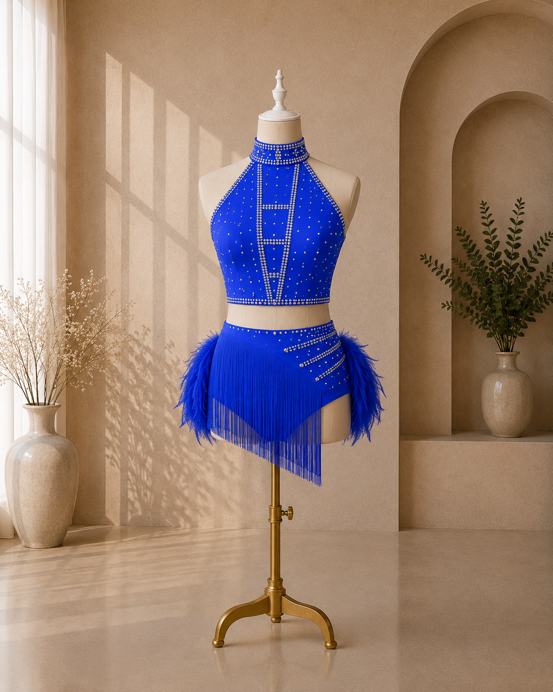 Girls Rhinestone Fringe Dance Costume – 2-Piece Jazz, Lyrical & Competition Outfit | Ages 5–16 Years