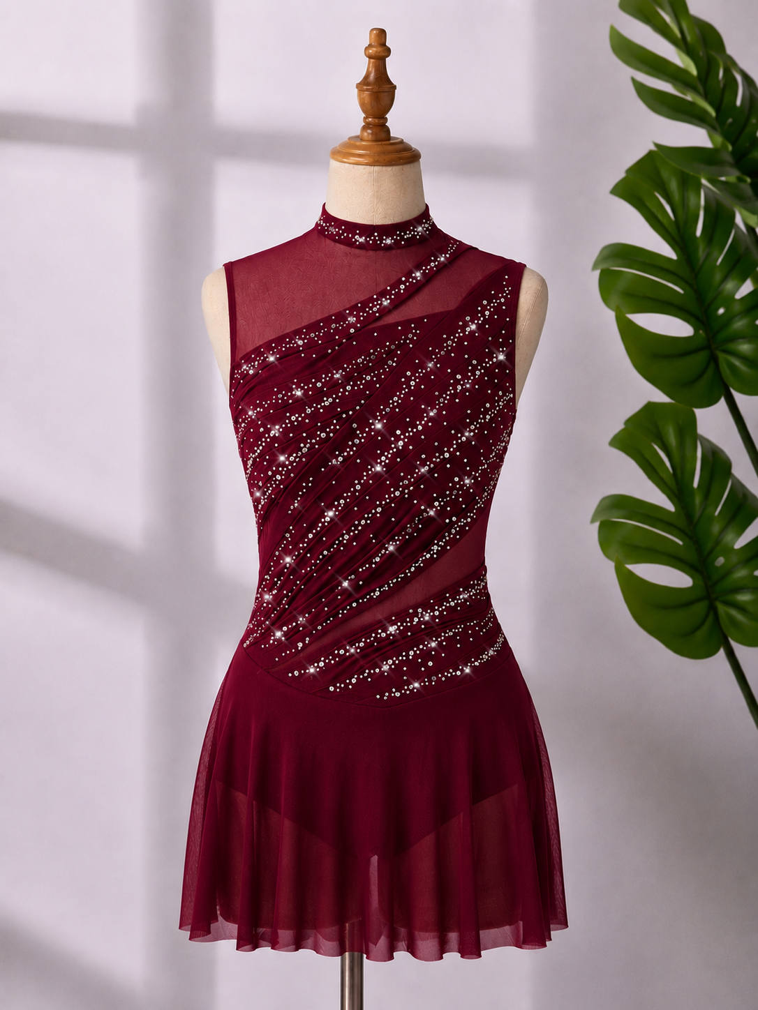 Women’s Rhinestone Lyrical Dance Dress – Mesh Contemporary & Competition Dance Costume | XS–XL