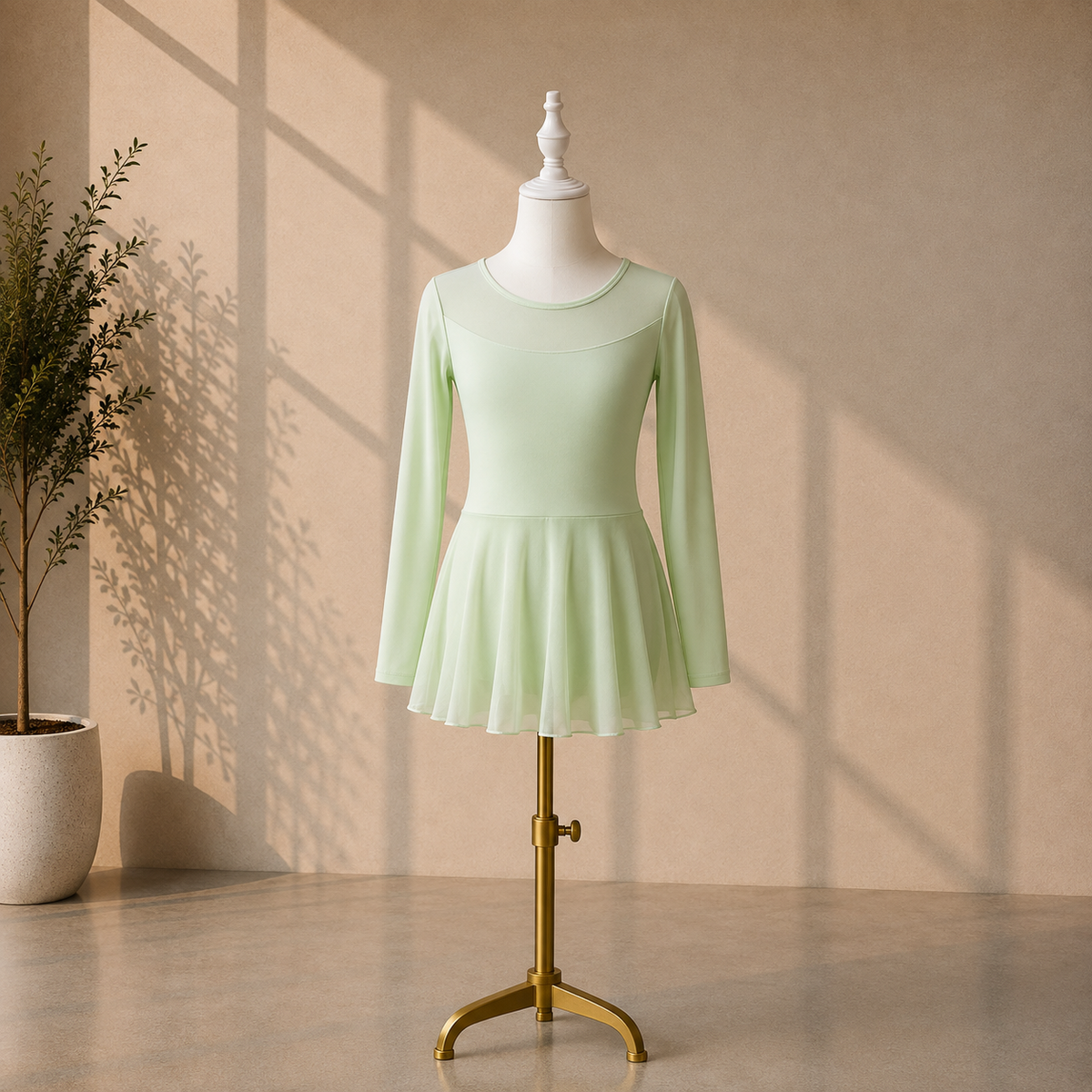 Girls Ballet Dress with Attached Skirt and Long Sleeves – Kids Dance Leotard for Ballet Classes & Performances | 4–16 Years