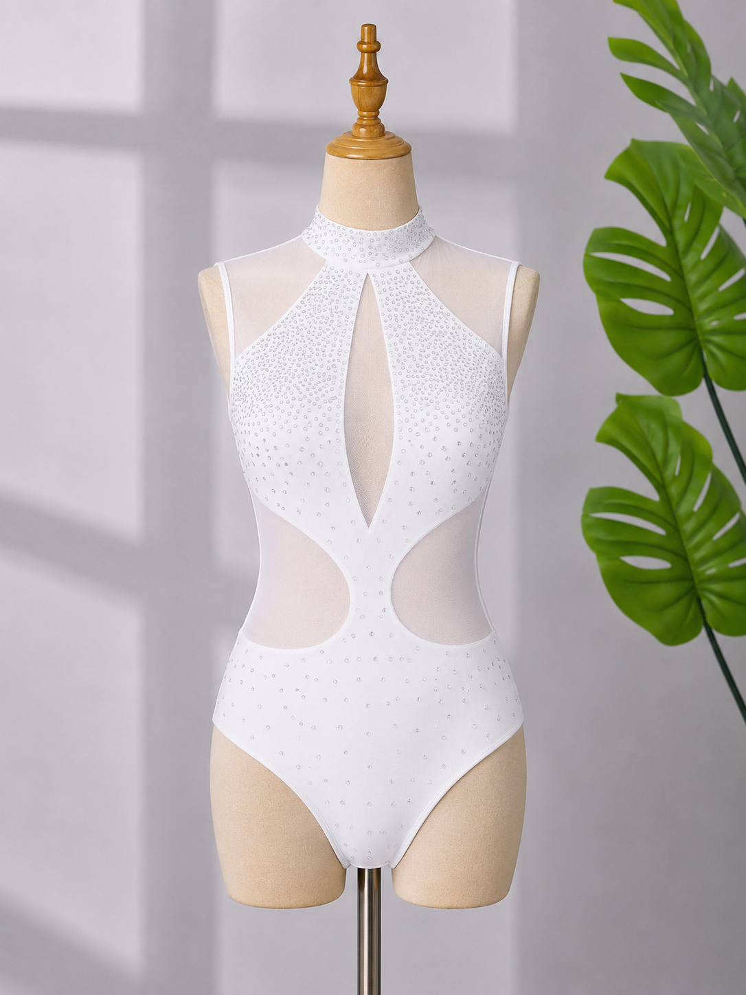 Women’s Sleeveless Rhinestone Dance Leotard – High Neck Contemporary, Lyrical & Ballroom Dance Costume | XS-XL