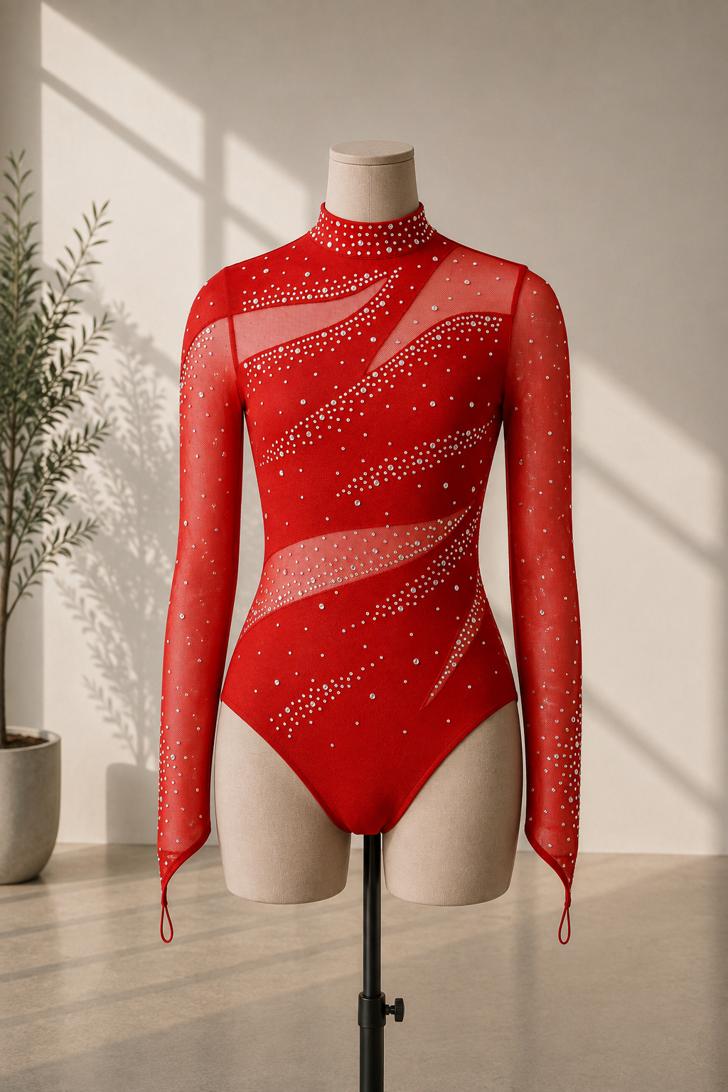 Girls Rhinestone Long Sleeved High Neck Dance Leotard – Lyrical, Contemporary & Competition Costume | 5–16 Years