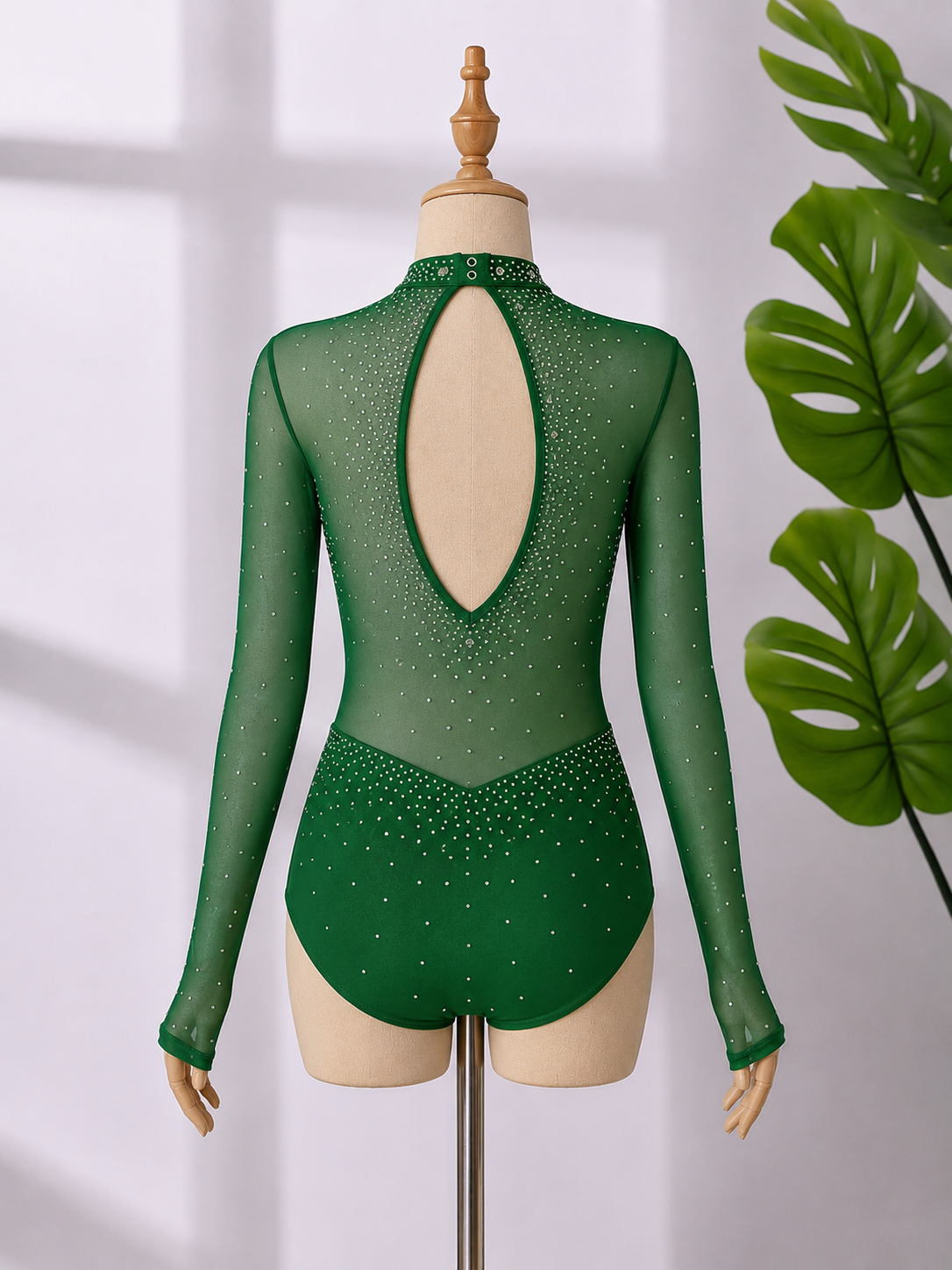 Women’s Long Sleeve Rhinestone Dance Leotard – High Neck Contemporary, Lyrical & Ballroom Dance Costume | XS-XL