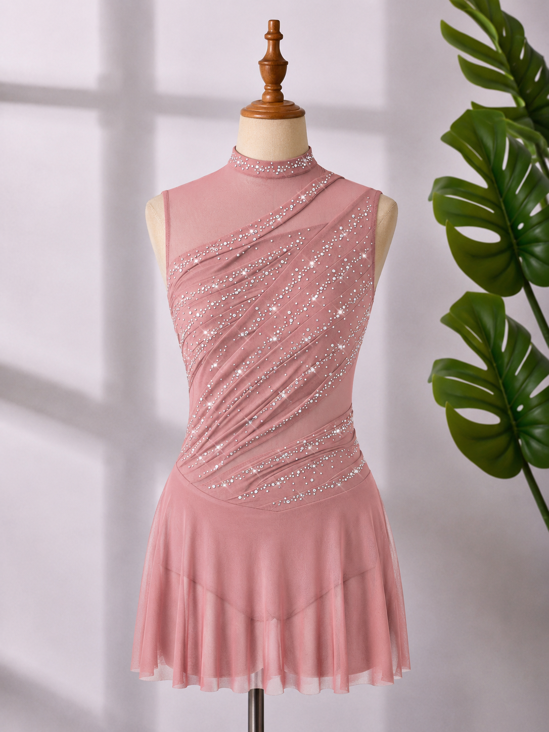 Women’s Rhinestone Lyrical Dance Dress – Mesh Contemporary & Competition Dance Costume | XS–XL
