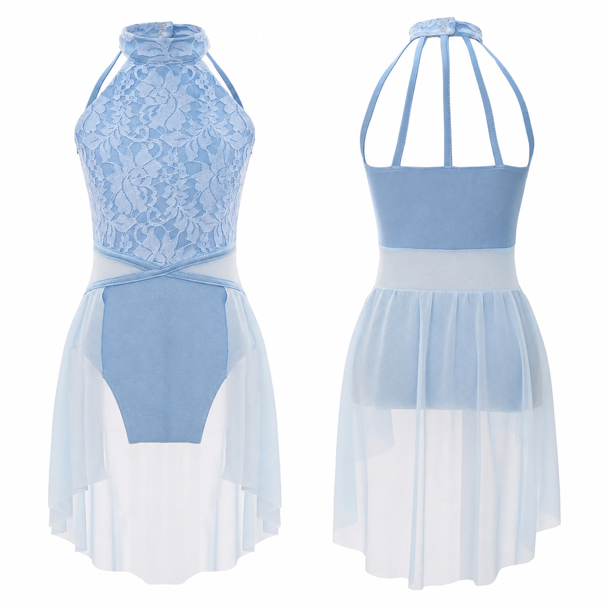 Girls Lace Lyrical Dance Costume with Chiffon Skirt – Ballet, Contemporary & Modern Dance Dress | Ages 5-16 Years | Light Blue