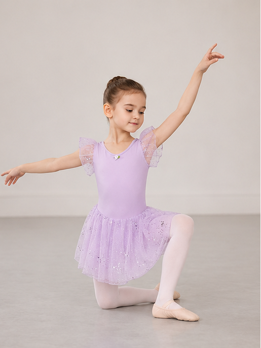 Girls Sparkle Ballet Dress with Tutu Skirt | Children’s Dance Leotard Dress | 3-13 Years | Purple