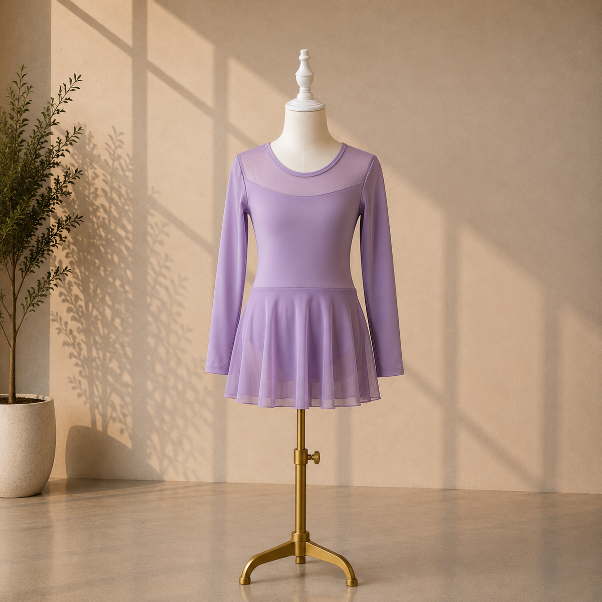 Girls Ballet Dress with Attached Skirt and Long Sleeves – Kids Dance Leotard for Ballet Classes & Performances | 4–16 Years