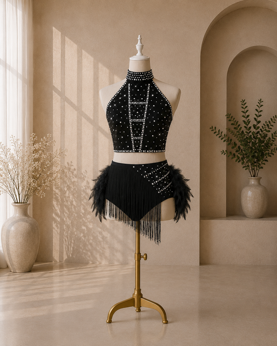 Girls Rhinestone Fringe Dance Costume – 2-Piece Jazz, Lyrical & Competition Outfit | Ages 5–16 Years
