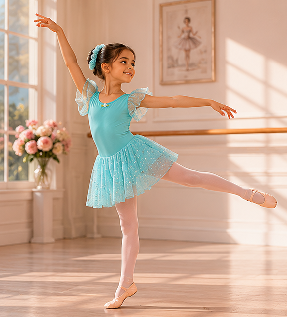 Girls Sparkle Ballet Dress with Tutu Skirt | Children’s Dance Leotard Dress | 3-13 Years | Teal