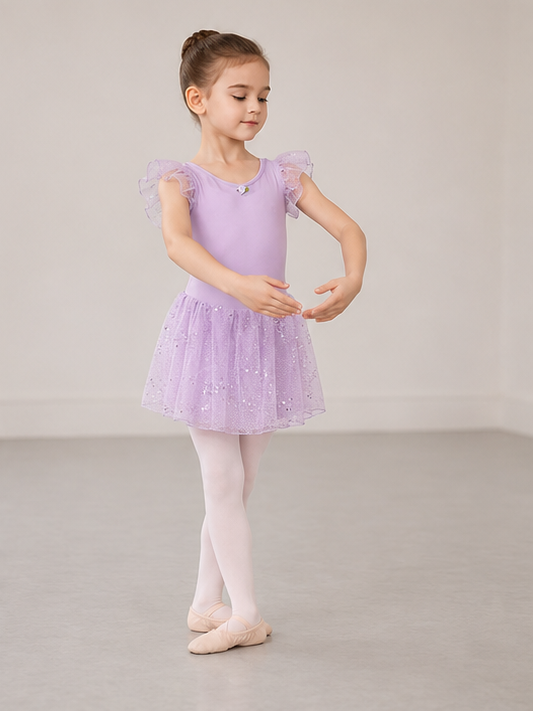 Girls Sparkle Ballet Dress with Tutu Skirt | Children’s Dance Leotard Dress | 3-13 Years | Purple