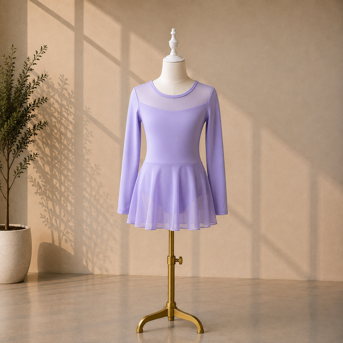 Girls Ballet Dress with Attached Skirt and Long Sleeves – Kids Dance Leotard for Ballet Classes & Performances | 4–16 Years