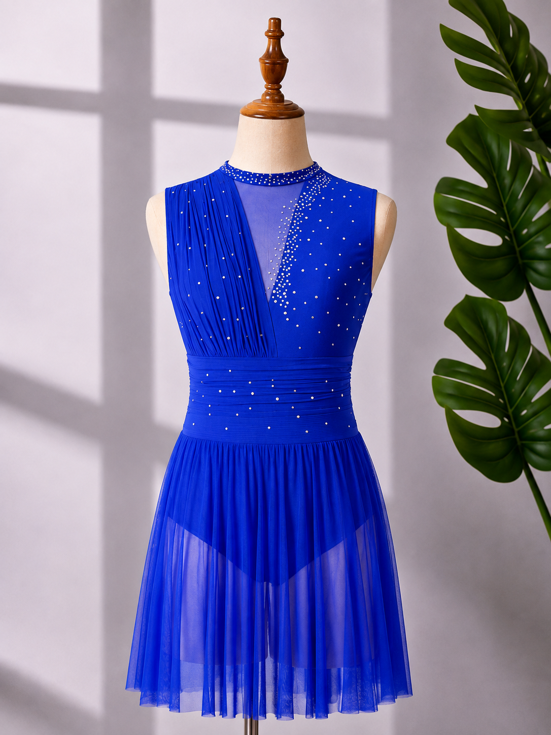Women’s Rhinestone Lyrical Dance Dress – Mesh Contemporary Competition Costume | XS–XL