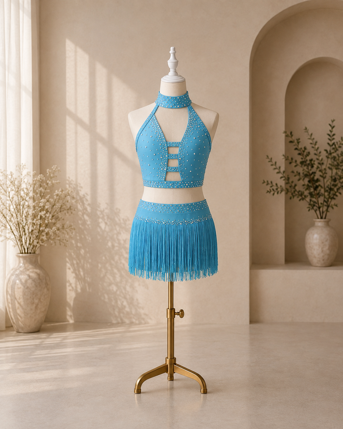 Girls Rhinestone Fringe Dance Costume – 2-Piece Lyrical, Jazz & Competition Outfit | Ages 5–16 Years