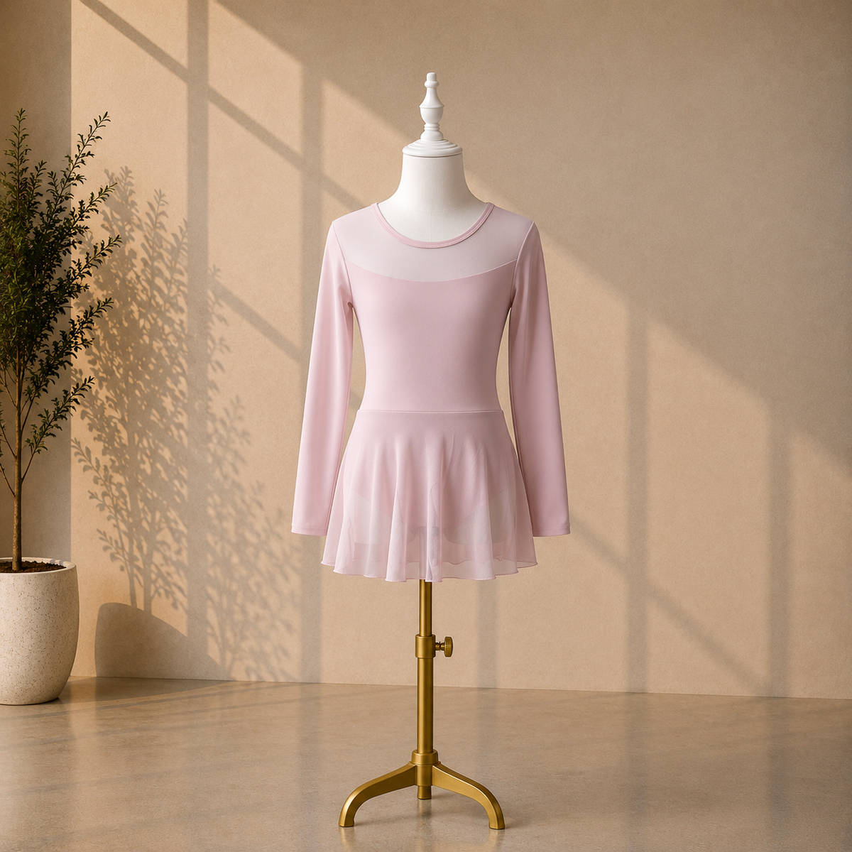 Girls Ballet Dress with Attached Skirt and Long Sleeves – Kids Dance Leotard for Ballet Classes & Performances | 4–16 Years