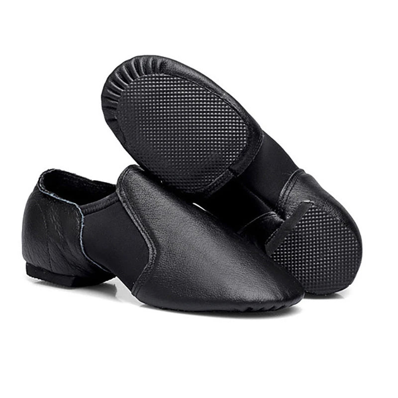 Female Leather Jazz Shoes | Slip-On Split Sole Dance Shoes for Jazz, Modern & Contemporary Dance | Tan & Black | EU 328-44