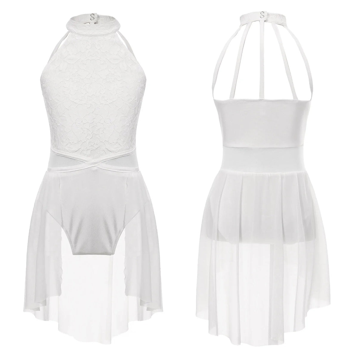 Girls Lace Lyrical Dance Costume with Chiffon Skirt | Ballet, Contemporary & Modern Dance Dress | Ages 5-16 Years | White