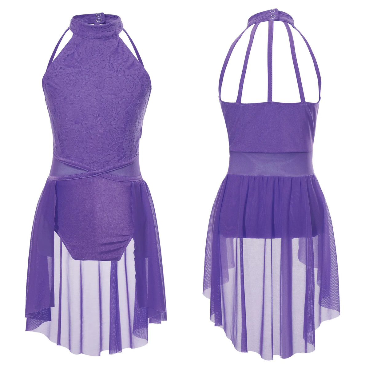 Girls Lace Lyrical Dance Costume with Chiffon Skirt | Ballet, Contemporary & Modern Dance Dress | Ages 5-16 Years | Purple