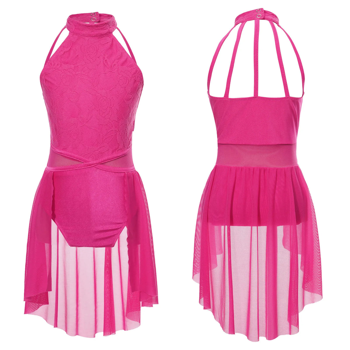 Girls Lace Lyrical Dance Costume with Chiffon Skirt | Ballet, Contemporary & Modern Dance Dress | Ages 5-16 Years | Pink