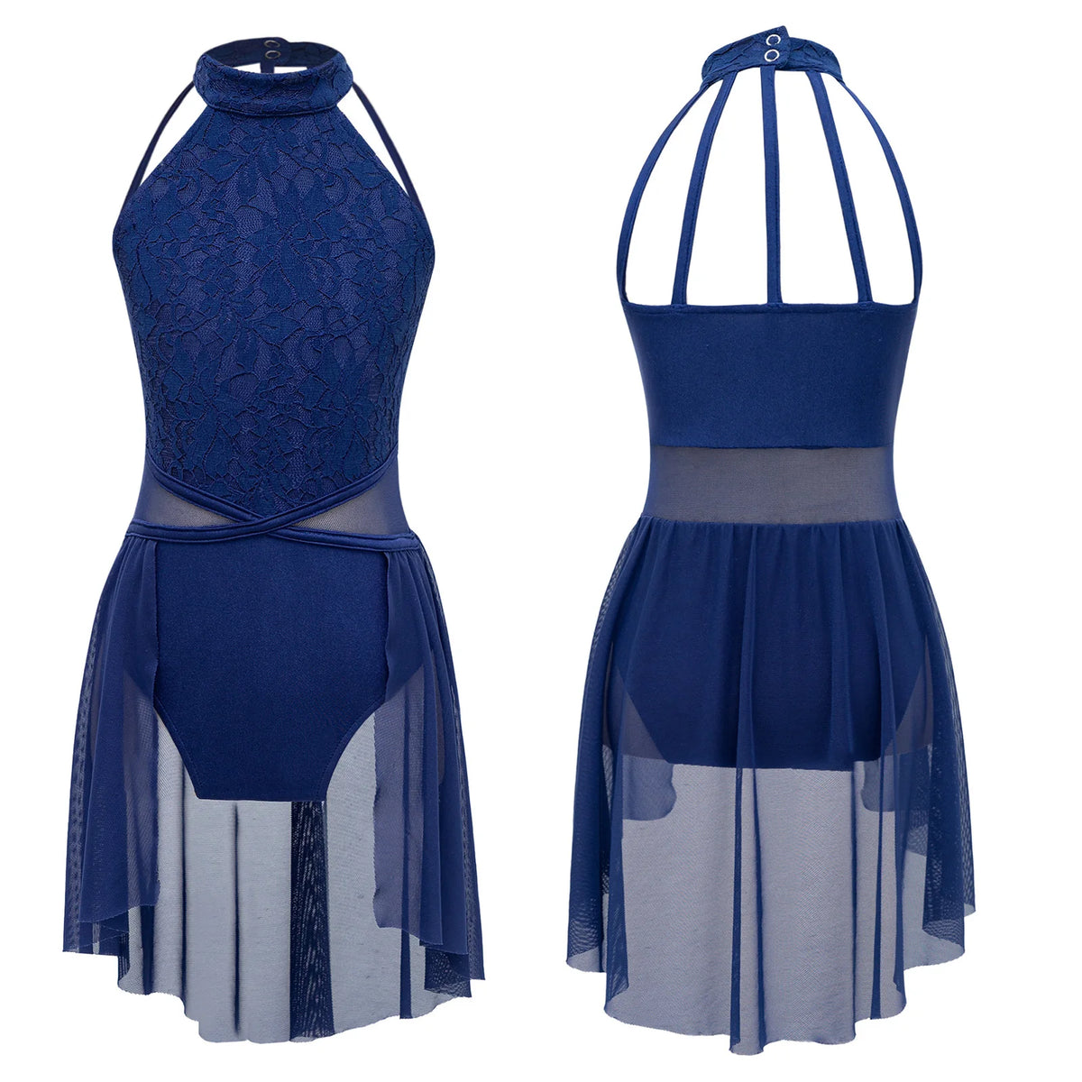 Girls Lace Lyrical Dance Costume with Chiffon Skirt | Ballet, Contemporary & Modern Dance Dress | Ages 5-16 Years | Dark Blue