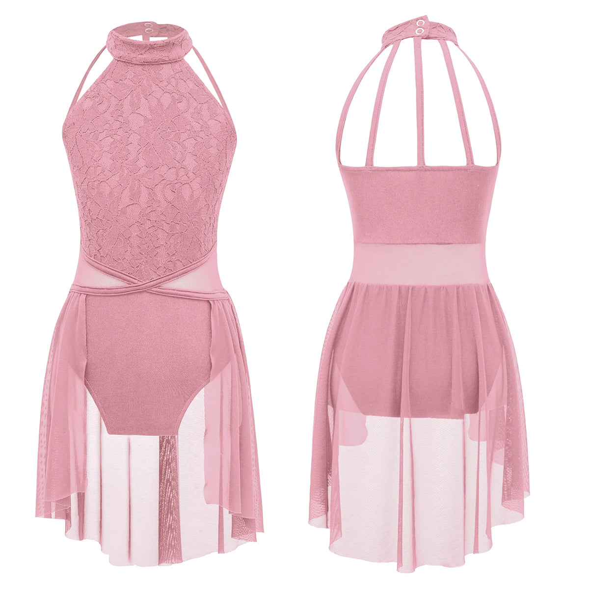 Girls Lace Lyrical Dance Costume with Chiffon Skirt | Ballet, Contemporary & Modern Dance Dress | Ages 5-16 Years | Light Pink