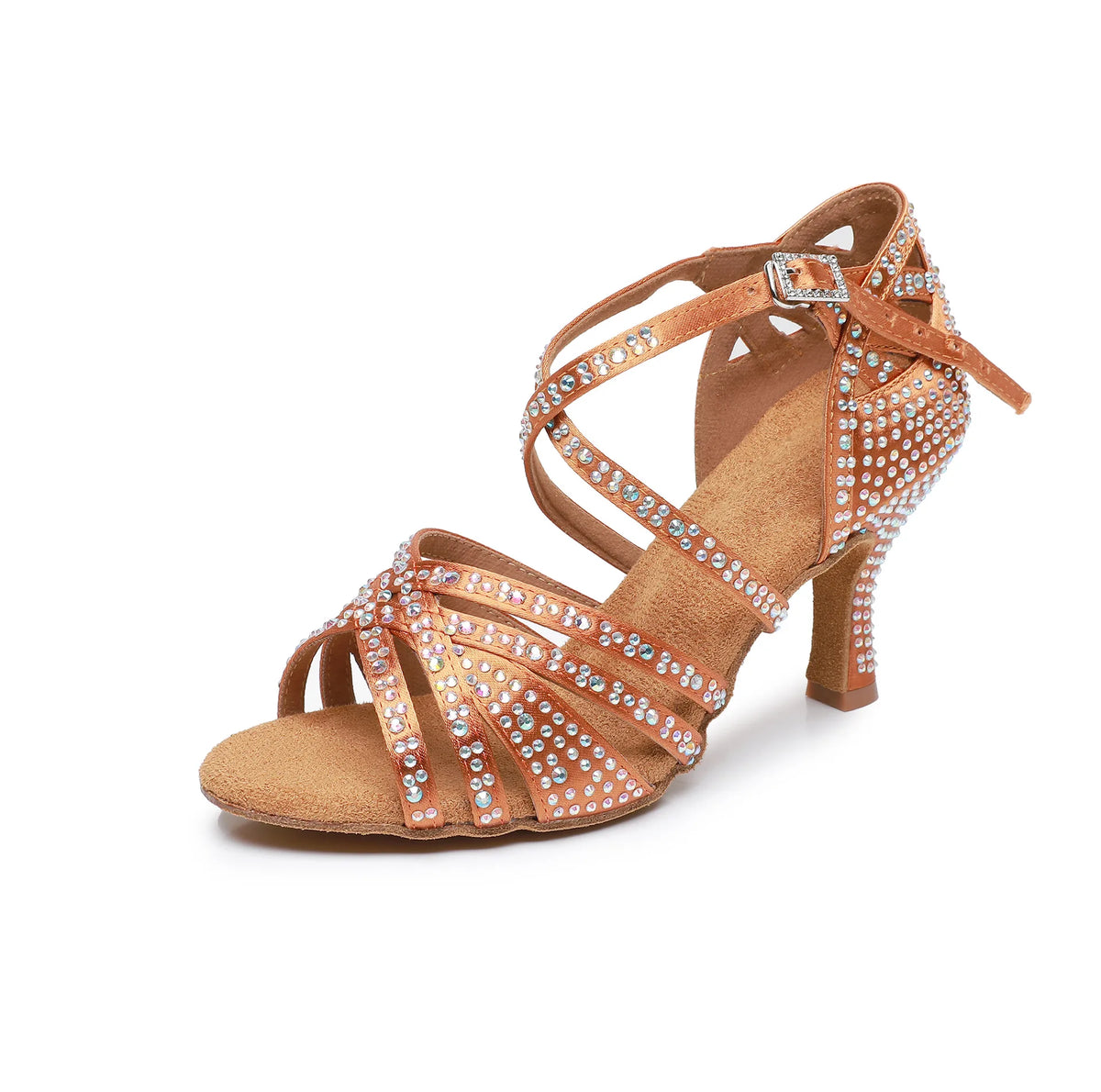 Women’s Dance Shoes Latin | Ballroom Dance Heels with Rhinestones | Tan